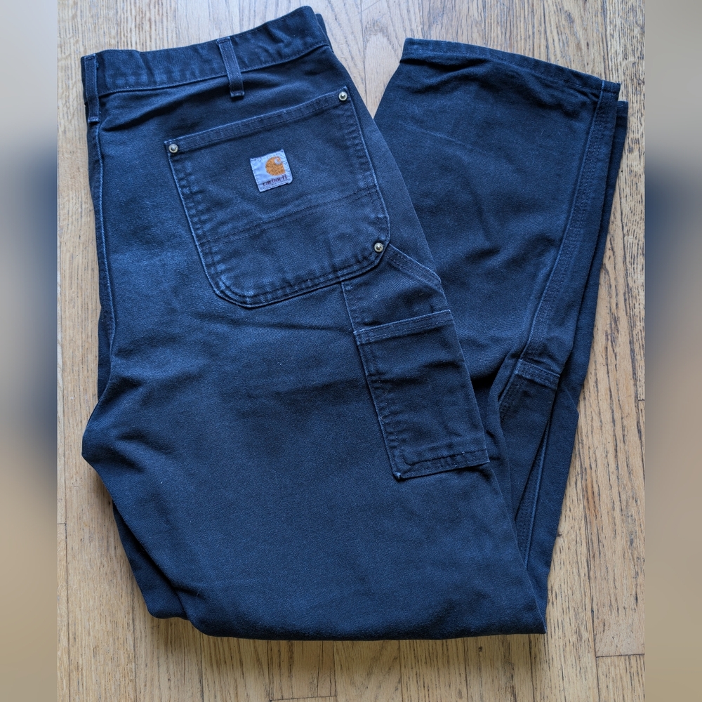Vintage 90s Carhartt Double Knee Pants Faded Black Thrashed USA Made